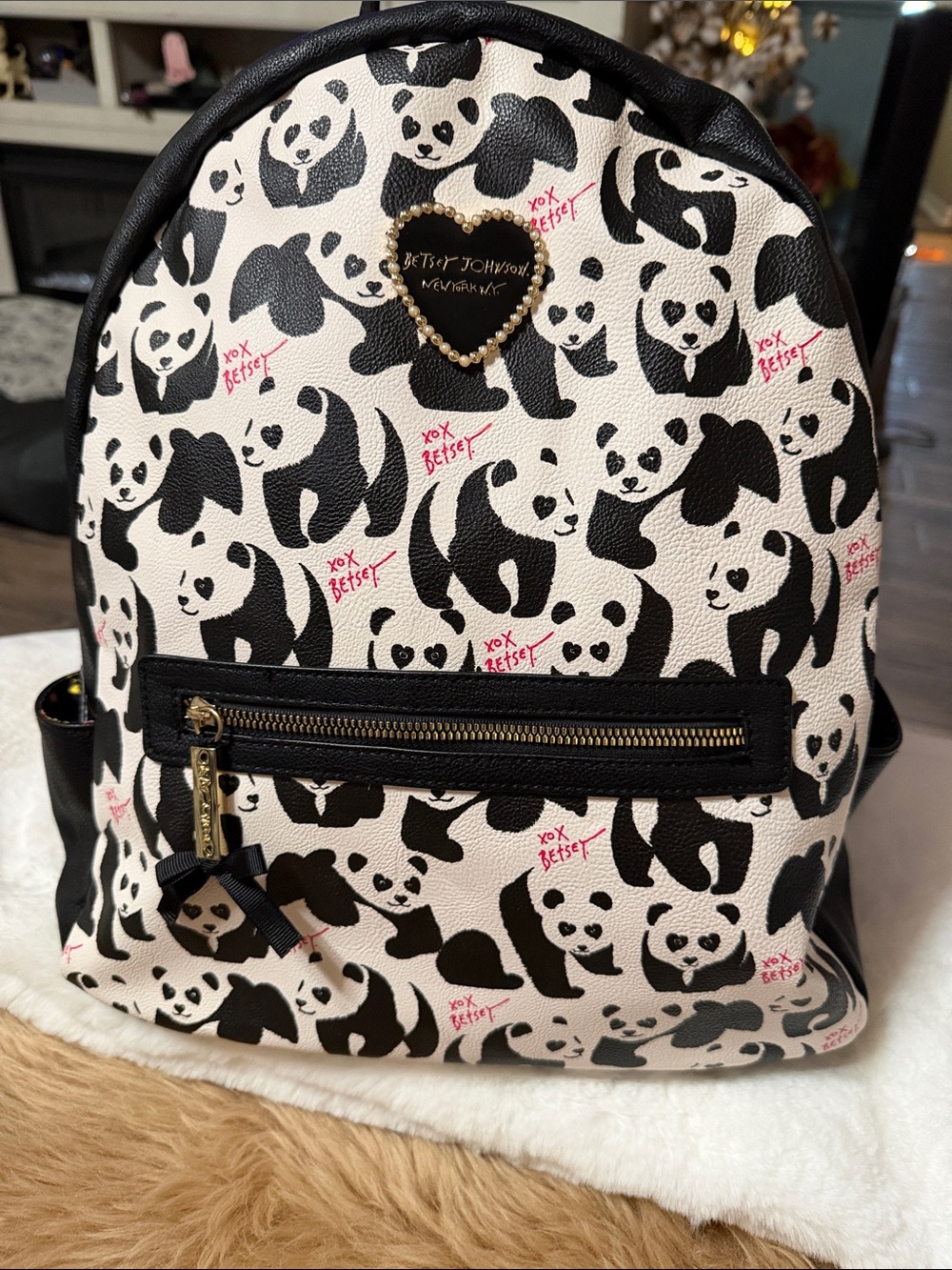Betsey Johnson Oversized Panda Floral Backpack what is what floral lining